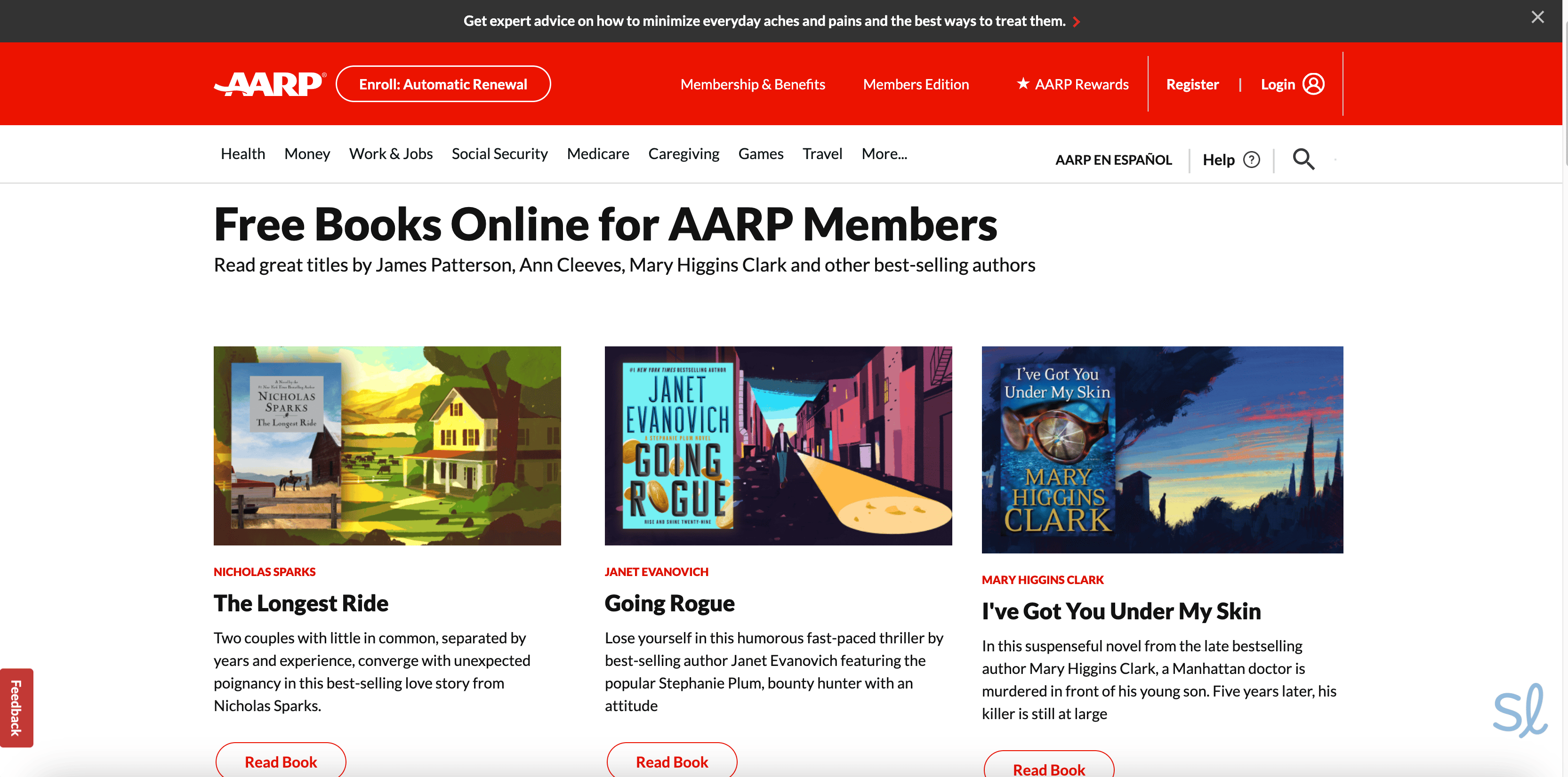 Browsing free books available with my AARP membership