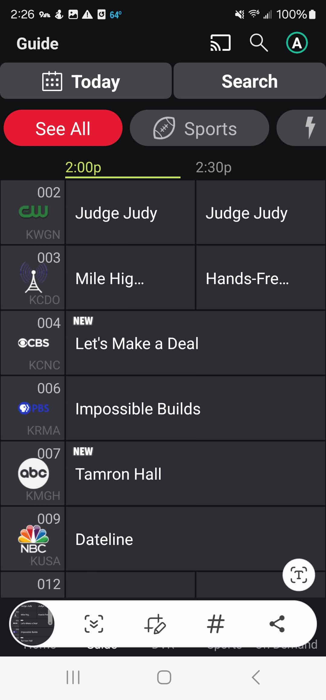 Using the TV guide in the DISH Everywhere app