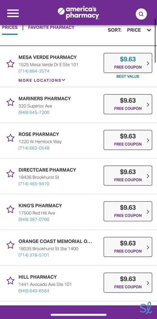 Comparing prescription costs in the America s Pharmacy app