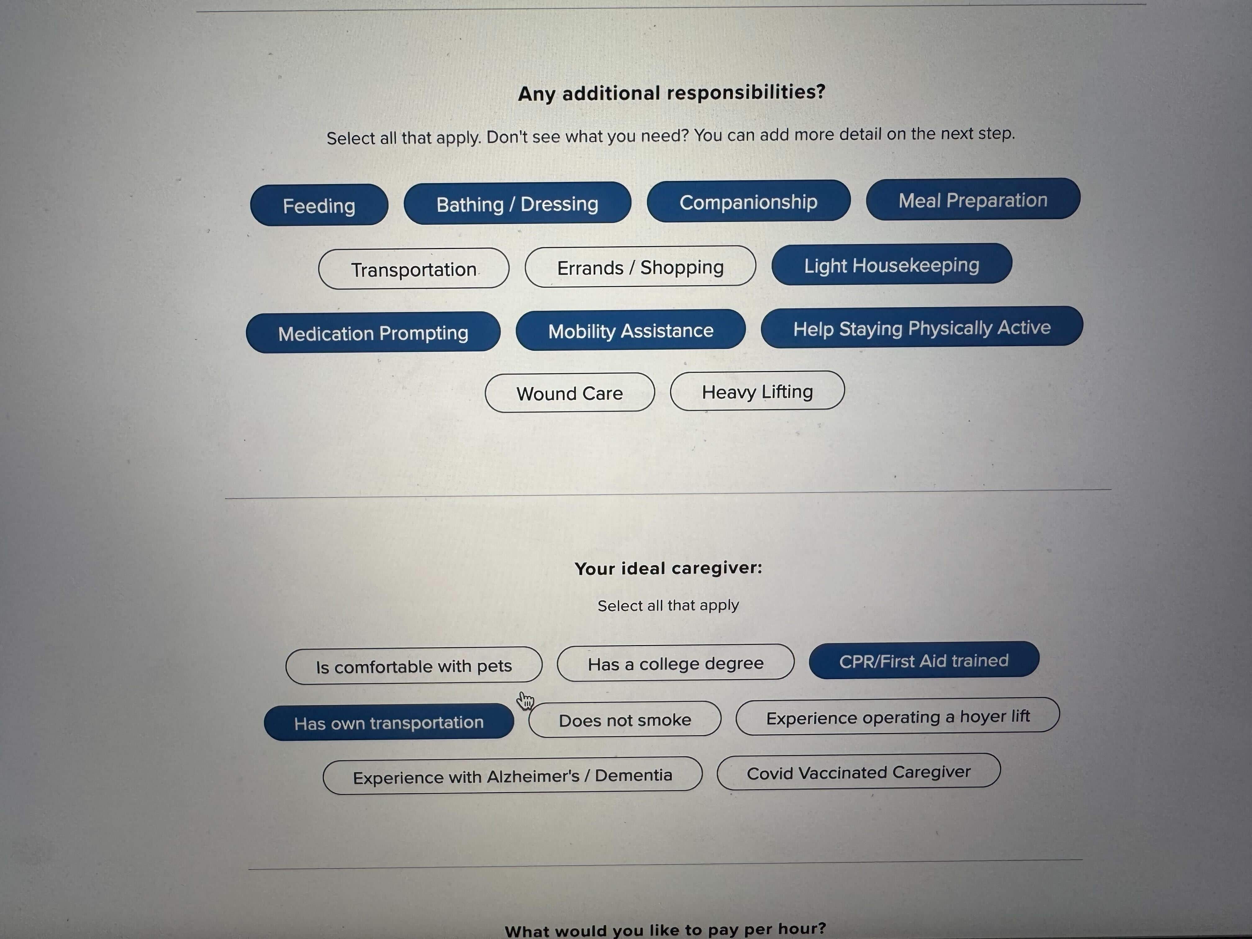 Customizing my preferences for a caregiver using Care