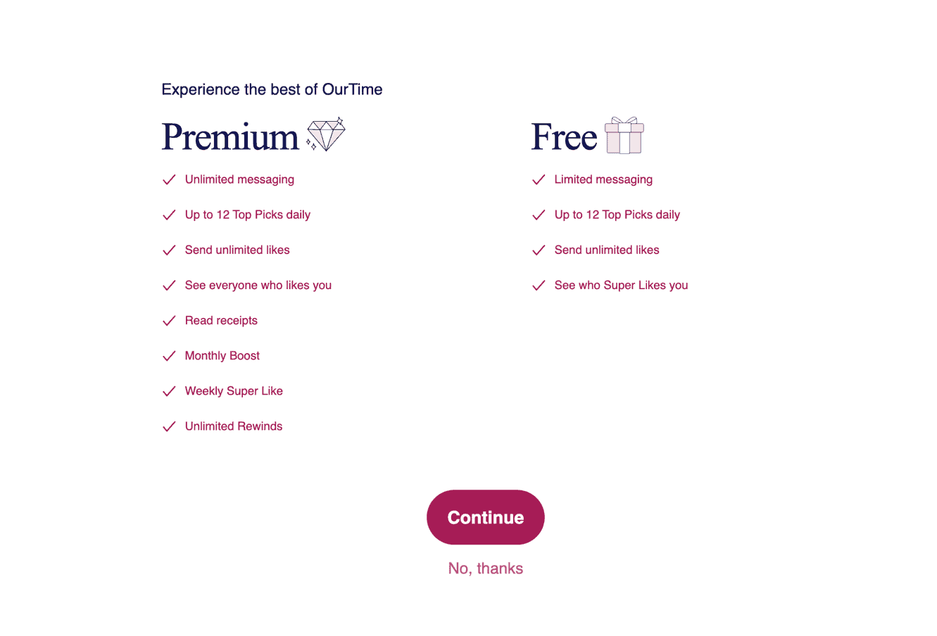 OurTime Free vs. Premium