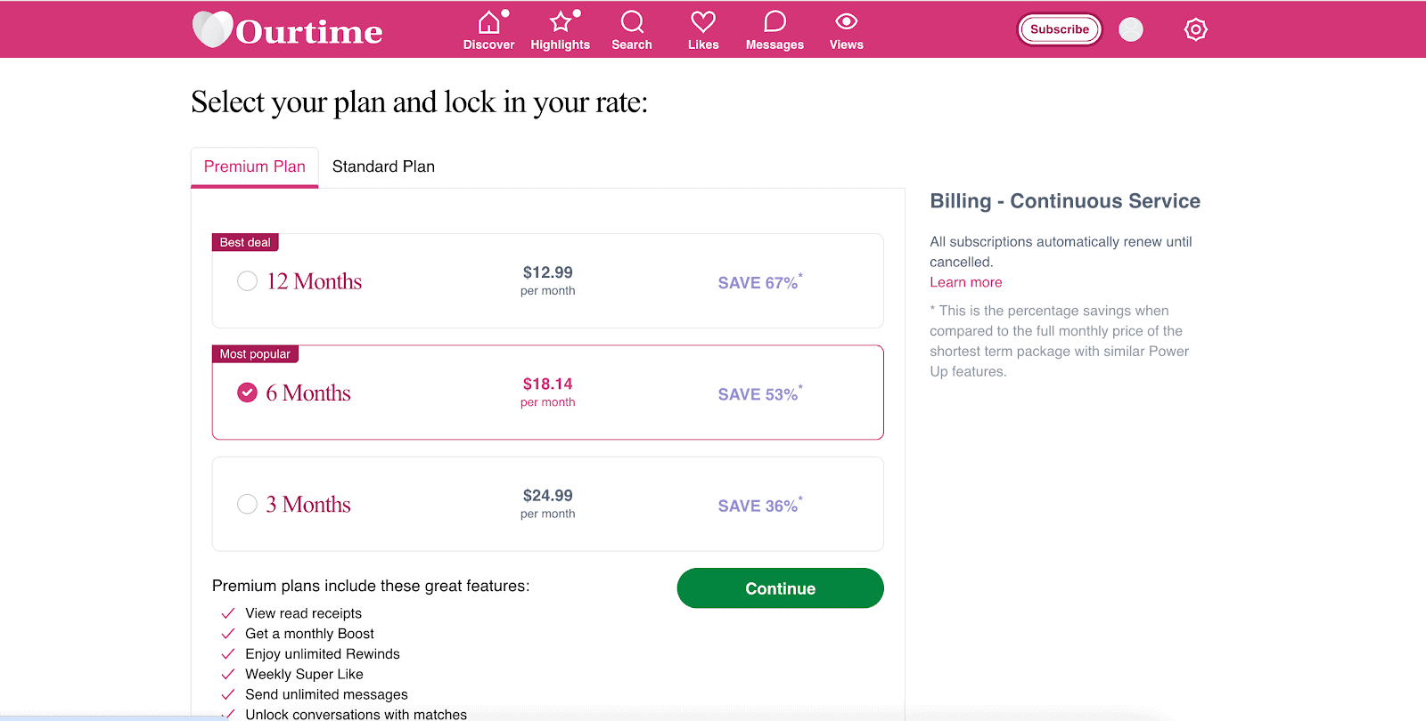 OurTime makes it easy to compare plan options and see how much you_ll save with long-term packages