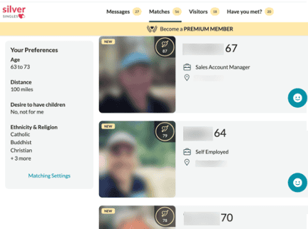 Viewing my SilverSingles matches using a SilverSingles free trial